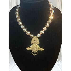Heidi Daus "Lion Doorknocker" Crystal & Simulated Pearl Beaded Necklace-Topaz
